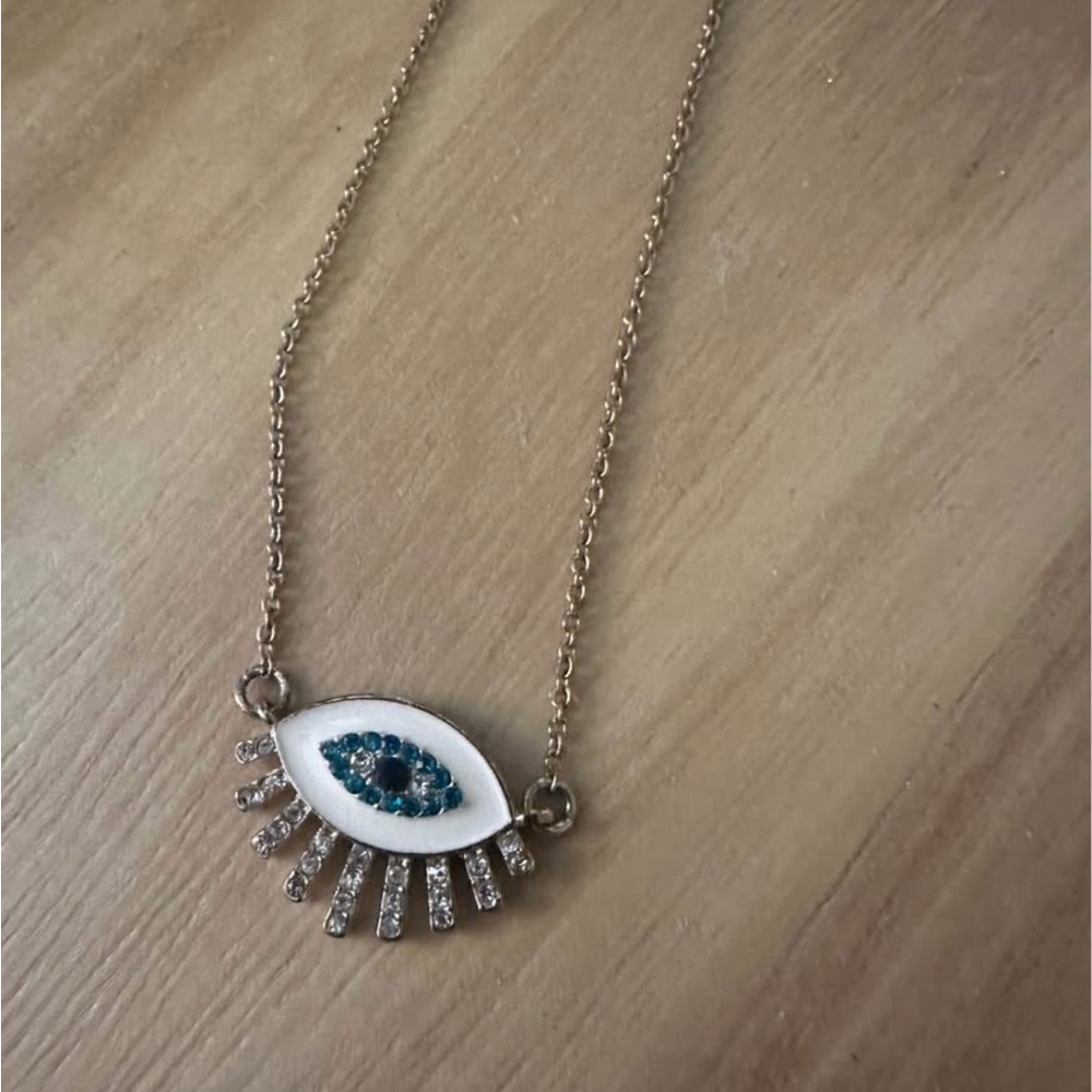 BaubleBar Gold Necklace with Blue and White Eye Pendant